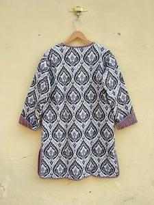 Boho <b>Long</b> Quilted Jacket Handmade Block Printed <b>Coat</b> Artistic <b>Winter</b> Wear Reversible Bohomain Jacket Vintage Cotton <b>Long</b> Jacket - Product Image 6