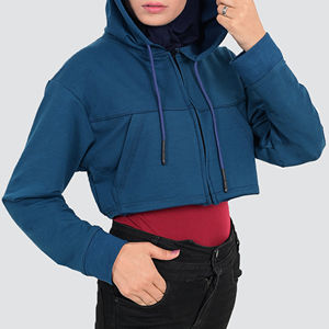 Nuevo último diseño Crop Top para niñas Logotipo personalizado Mujeres Sudaderas con cremallera Sudadera con capucha recortada de moda con cremallera - Product Image 1