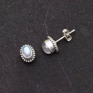 Wholesale Natural Blue <b>Moonstone</b> 4x6 mm Solid 925 Sterling Silver Bezel Setting Minimalist Stud <b>Earrings</b> Handmade Filigree - Product Image 6