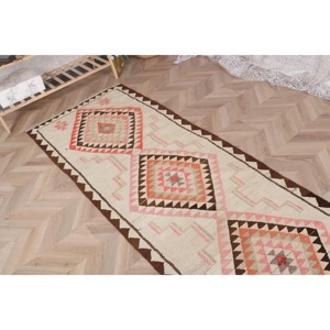 พรมวินเทจสไตล์ตุรกีขนาด 2.7x10.3 ฟุต ลายดอกไม้สีน้ำตาล ทำจากขนสัตว์ - Product Image 4