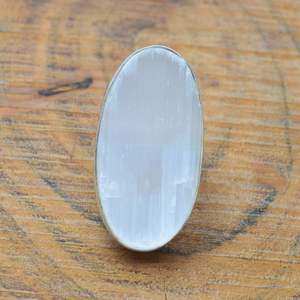 Selenite 925 Sterling <b>Silver</b> Ring Oval Gemstone Handmade Jewelry US Size 6 Elegant Gift For Women - Product Image 1