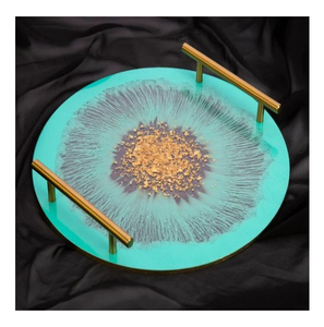 Plateau de service en résine époxy Plateau de service moderne en résine personnalisé avec feuille d'or pour la décoration intérieure - Product Image 6