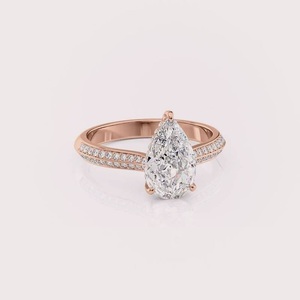 Bague de fiançailles en diamant de laboratoire taille poire certifié IGI, or rose/jaune et blanc 9 carats, double pavé de diamants, bague de mariée - Product Image 5