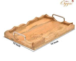 Plateau de service en bois classique avec étiquetage privé avec poignée en métal pièce durable rustique artistique faite à la main idéale pour la cuisine - Product Image 3
