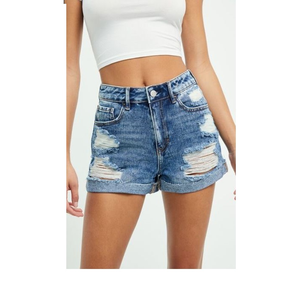 Pantalones cortos de mezclilla rasgados desgastados lavados de verano para mujer 2024, pantalones cortos informales con patrón sólido para damas, precio al por mayor - Product Image 5