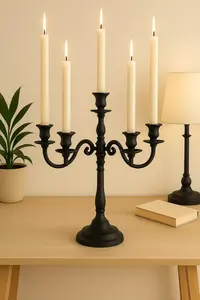 Modern <b>Black</b> Luxury Metal <b>Pillar</b> Stand Cylinder Shaped <b>Candle</b> Holder for Wedding Decorative <b>Candle</b> Lighting - Product Image 3