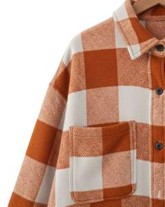 Chemise-veste surdimensionnée à carreaux blancs et orange rouille pour homme, personnalisée, à manches longues, boutonnée, chaude, pour l'hiver - Product Image 6