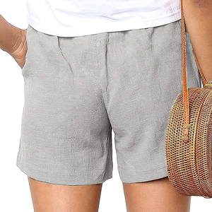Meilleure vente Short en coton solide avec poches pour femmes avec cordon de serrage à la taille élastique - Product Image 4