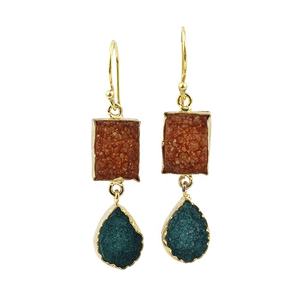 ต่างหูห้อยอัญมณีสีชมพูรูปราชินีทำด้วยมือเครื่องประดับดรูซี่สีเขียวทรงสี่เหลี่ยมผืนผ้าต่างหูชุบทองสไตล์แฟชั่น - Product Image 4