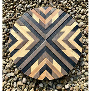 Boho arte redondo geométrico madera mosaico pared acento para la decoración del hogar con estilo - Product Image 1