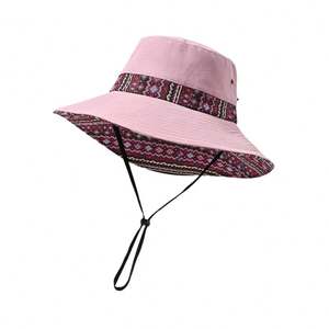 Outdoor Ethnic Style Sunshade Fisherman <b>Hat</b> for Women, <b>Summer</b> Travel Sun Protection Wide Brim Western Cowboy Beach <b>Hat</b> - Product Image 6