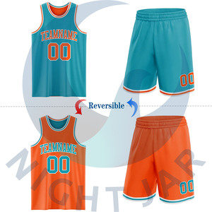 Personalizado Reversible Teal Naranja-Blanco Sublimación de doble cara Traje de baloncesto Jersey - Product Image 2