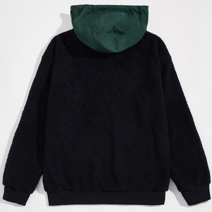 Oem University Baggy Sherpa Pullover 14 Zip Sudadera Dos bolsillos con botones para hombre Sherpa Fleece Patchwork Sudadera con capucha DDP Envío - Product Image 2