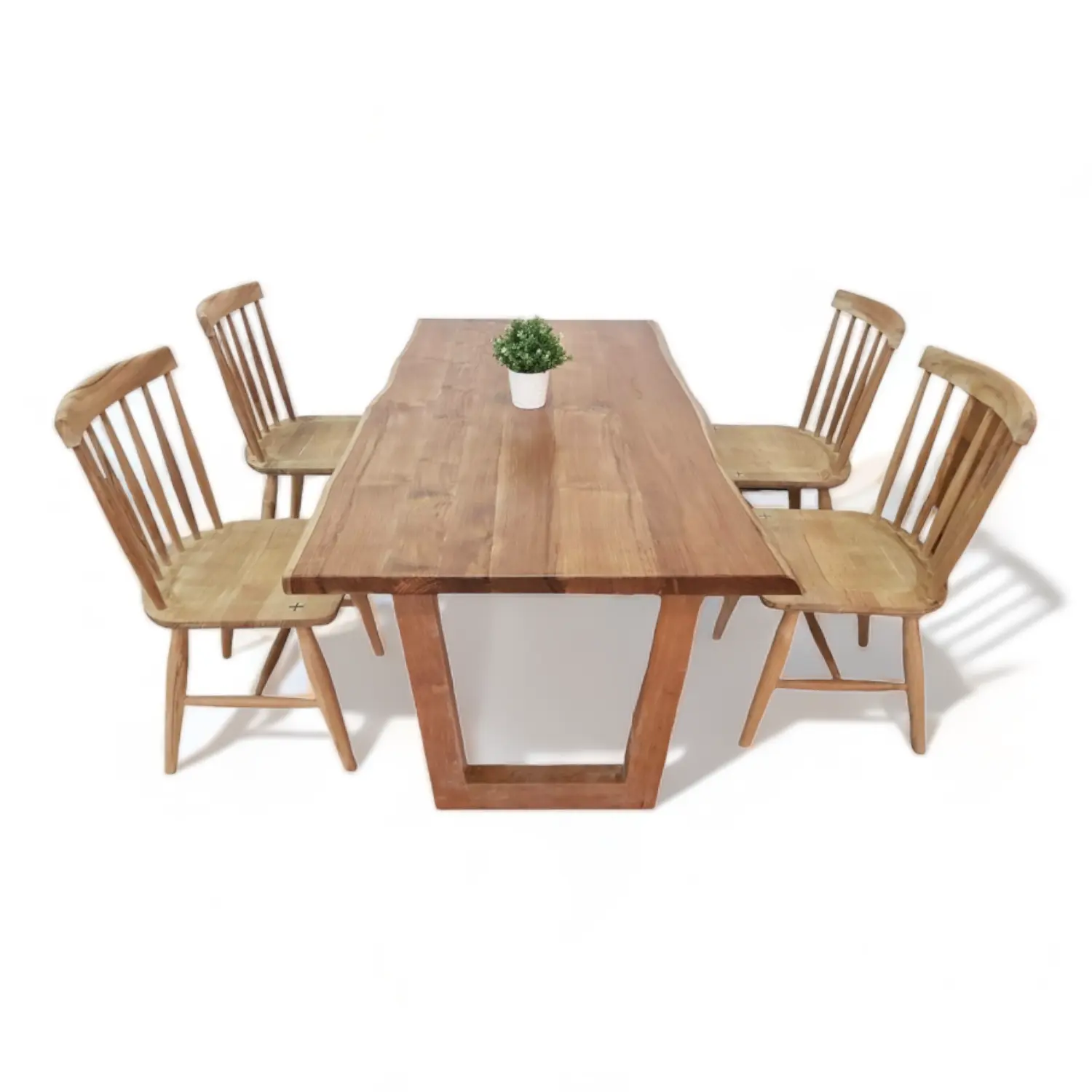 Restaurantmöbel aus Holz Sätze Luxus Naturrand Teak-Tisch und Stühle Restaurant Ständer Sitzmöbel Esstisch-Set 6 Stühle