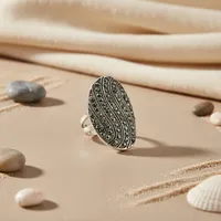 Bague de cocktail vintage en argent Art Palace avec pavé de marcassite en pierre naturelle, forme ovale, bijou statement pour femme
