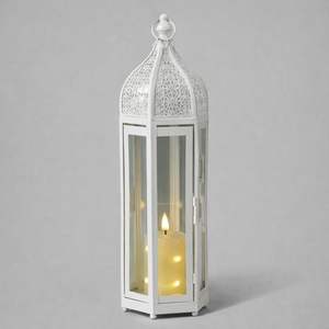 Lanterne élégante en métal blanc avec panneaux en verre, lumière de bougie chaleureuse, décoration classique et festive pour la maison, cadeau haut de gamme - Product Image 5