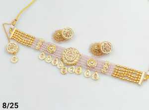 Cristal elegante nuevo diseño chapado en oro piedra tradicional tachonado Jumkha pendiente Mangtika collar de cobre conjunto y conjunto de joyería mujeres - Product Image 5