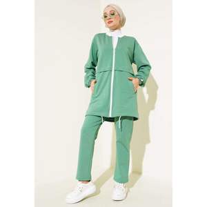 ชุด2ชิ้นซิปคอเสื้อมีโครงสีเขียวอัลมอนด์ - Product Image 3