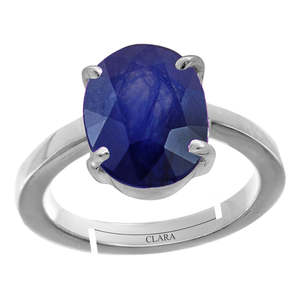 NOVAMART Fine Certified 3.9cts Blue Sapphire Neelam 92.5 Sterling Silver <b>Adjustable</b> <b>Ring</b> with 4.25ratti Oval Cut Diamond for Eng - Product Image 1