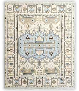 Alfombra de área Oushak marfil azul claro alfombra turca hecha a mano medallón geométrico de alta calidad Algodón Vintage granja Boho Decoración - Product Image 6