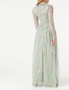 Robe de soirée élégante et luxueuse à manches longues, avec des travaux de perlage et de broderie, technique A-line, robe de bal en tulle pour les fêtes - Product Image 6