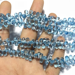 Perles de Briolette en forme de goutte de poire à facettes en topaze bleue Swizz naturelle, pierre précieuse naturelle de qualité Gpod pour bijoux - Product Image 2