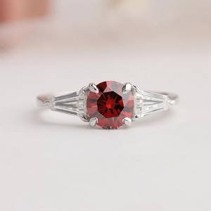 Custom Solid White Gold Natural <b>Diamond</b> Ring Red Stone Round And Trapezoid Cut Style Fine Handmade Engagement <b>Jewelry</b> Supplier - Product Image 1