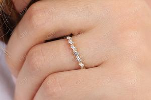 Baguette แหวนแต่งงานผู้หญิงเพชรโตในห้องปฏิบัติการ7 2024สั่งทำแหวนแต่งงานทองคำ14K จับคู่กับงานแต่งงาน - Product Image 4