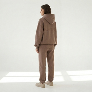 Womens Mocha Brown Hoodie Tracksuit <b>Set</b> Fleece Pullover <b>Jogger</b> Pants Casual <b>Matching</b> Activewear Loungewear Outfit Modern - Product Image 2