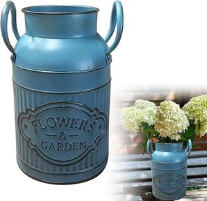 Jardinière extérieure en métal seau en métal galvanisé décor fleur seau maison ferme Vase en métal avec poignée - Product Image 1