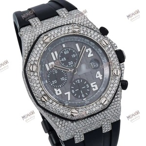 Luxurious Moissanite Diamond Chronograph <b>Watch</b> <b>Black</b> Rubber Band Glass Dial Hip Hop Antique Luxury Fashion - Product Image 2