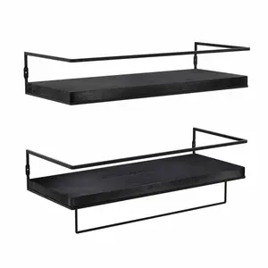 Modern Design Wood Metal Frame Floating <b>Shelves</b> Elegant Wall Mounted Latest Decor for Living Room Cheap Price - Product Image 2