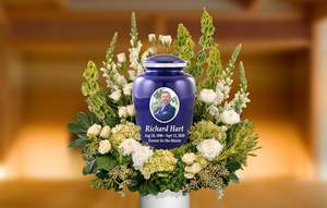 Urna de cremación de metal azul de tamaño personalizado, foto personalizada, hombre adulto, mujer, cenizas, entierro, hecho a mano, tamaño personalizado, azul - Product Image 3