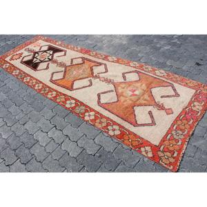 Alfombra Turca de 3.4x10.6 pies, Alfombra Vintage, Alfombra de Lana con Diseño de Camuflaje Naranja Marrón - Product Image 2