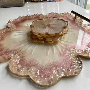 Plateau de service en résine au design admirable, excellente qualité et couleur résine noire avec sous-verre, plateau de service alimentaire en résine - Product Image 2