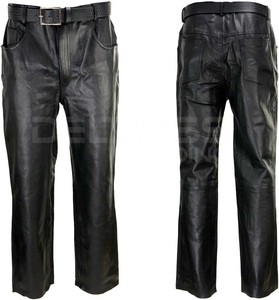 Pantalon pour homme droit à rayures incurvées 100% Pantalon en cuir original Fermeture à braguette boutonnée avec logo imprimé personnalisé de haute qualité en vrac - Product Image 5