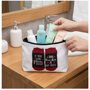 Teacher Appreciation Cosmetic Bag Zipper <b>Makeup</b> Pouch Stationary Battery Pattern Toiletry <b>Case</b> for Gift and School Use 22x13.5cm - Product Image 4