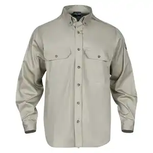 Camisa de trabalho de mangas compridas para soldagem de sarja FR, camisa de trabalho 100% algodão com retardador de chamas de segurança para CAT 2