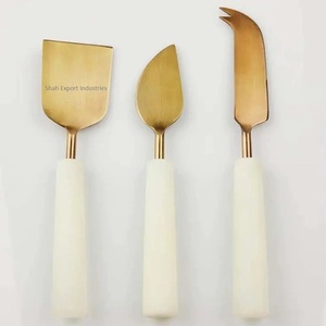 Ensembles de fromage en métal argenté de vente chaude avec poignée en marbre blanc pour les ensembles d'épandeur de beurre de couteau à fromage de Table de petit déjeuner - Product Image 2