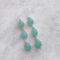 Boucles d'oreilles pendantes en calcédoine aquatique multi-pierres, fil d'oreille plaqué argent 925, goutte de cristal, faites à la main, bijoux de luxe pour mariage, fête, style bohème