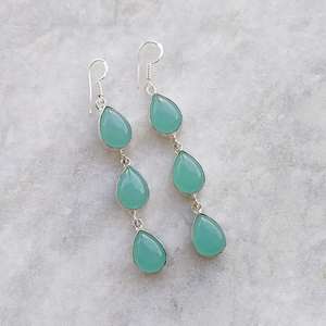 Pendientes Colgantes de Calcedonia Aqua con Múltiples Piedras, Plata 925, Cristal, Estilo Boho, Hechos a Mano, Regalo - Product Image 3