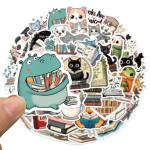 สติกเกอร์ไวนิลลายการ์ตูนสัตว์อ่านหนังสือ ชุด 50 ชิ้น สติกเกอร์ตกแต่ง PVC ดีไซน์สวยทันสมัย - Product Image 6