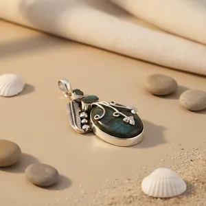 Pendentif en argent 925 avec pierre précieuse labradorite, accent or rose, diamant pour femmes - Bijoux élégants en métal et perles avec charme - Product Image 2