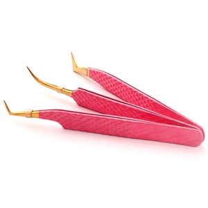 Diamond Textured Grip Japanese Stainless Steel Anti Static Isolation Eyelash Extension Tweezers Pointed Tip Pink Color Tweezers - Product Image 1