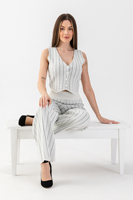 Conjunto de traje de punto a rayas para mujer, chaleco abotonado de manga larga y pantalón de corte regular, estilo de oficina para todas las estaciones