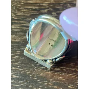Kingman Turquoise Sterling <b>Silver</b> <b>Ring</b> Size 8.75-Bezel Set <b>Boho</b> Geometric Statement Jewelry - Product Image 5