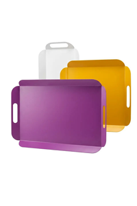 Juego de bandejas de presentación metálicas, colores suaves, bandeja de presentación moderna para té y café, juego de 3 piezas (crema-café-rosa) - Product Image 4