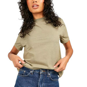 Camiseta de algodón de tendencia superior 100%, camiseta ligera transpirable de verano, camiseta de mujer de gran tamaño con logotipo personalizado de alta calidad - Product Image 1