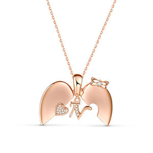 Collar Personalizado Jeulia de Plata de Ley con Lazo, Corazón y Diamante Chapados en Oro - Product Image 3
