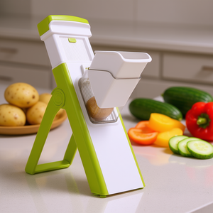 ZF2301 1 Mandoline à légumes et fruits avec récipient blanc et vert, outils pour légumes et fruits - Product Image 3